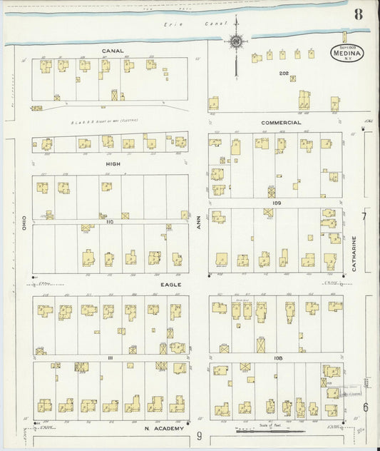 Sanborn Fire Insurance Map from Medina, Orleans County, New York (1909), Sheet #0008 - Historic Sanborn Fire Insurance Map Print, vintage old map wall art, antique decor, genealogy gift, New York New York map