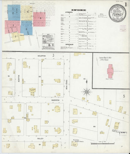 Sanborn Fire Insurance Map from Forney, Kaufman County, Texas (1906), Sheet #0001 - Complete Map Set gallery image, historic Sanborn map, vintage wall art, Texas Texas