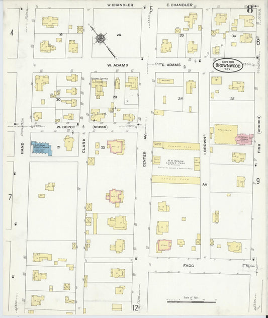 Sanborn Fire Insurance Map from Brownwood, Brown County, Texas (1909), Sheet #0008 - Historic Sanborn Fire Insurance Map Print, vintage old map wall art, antique decor, genealogy gift, Texas Texas map