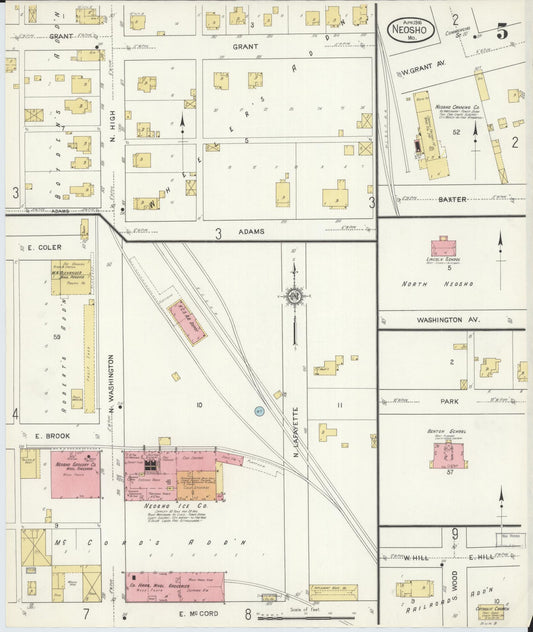 Sanborn Fire Insurance Map from Neosho, Newton County, Missouri (1916), Sheet #0005 - Historic Sanborn Fire Insurance Map Print, vintage old map wall art, antique decor, genealogy gift, Missouri Missouri map