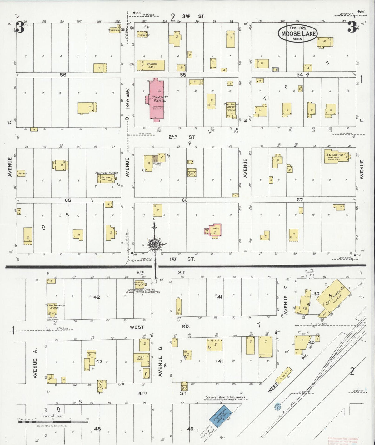 Sanborn Fire Insurance Map from Moose Lake, Carlton County, Minnesota (1925), Sheet #0003 - Historic Sanborn Fire Insurance Map Print, vintage old map wall art, antique decor, genealogy gift, Minnesota Minnesota map