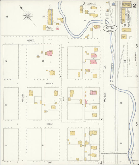 Sanborn Fire Insurance Map from Dillon, Beaverhead County, Montana (1905), Sheet #0002 - Historic Sanborn Fire Insurance Map Print, vintage old map wall art, antique decor, genealogy gift, Montana Montana map