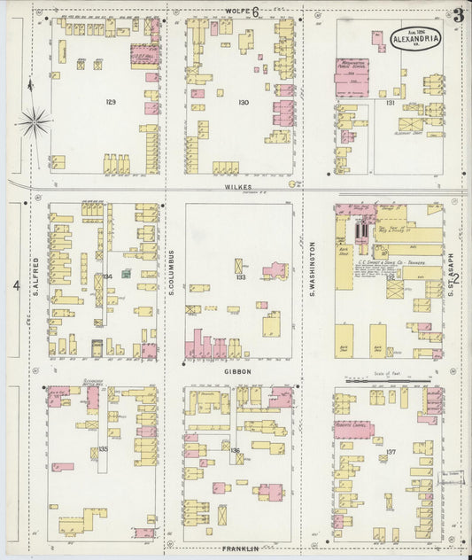 Sanborn Fire Insurance Map from Alexandria, Independent Cities, Virginia (1891), Sheet #0003 - Historic Sanborn Fire Insurance Map Print, vintage old map wall art, antique decor, genealogy gift, Virginia Virginia map