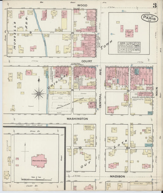 Sanborn Fire Insurance Map from Paris, Edgar County, Illinois (1884), Sheet #0003 - Historic Sanborn Fire Insurance Map Print, vintage old map wall art, antique decor, genealogy gift, Illinois Illinois map