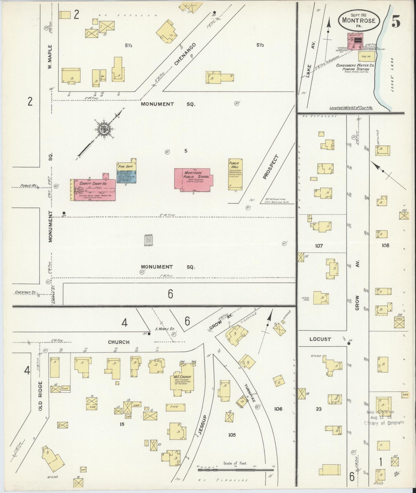 Sanborn Fire Insurance Map from Montrose, Susquehanna County, Pennsylvania (1911), Sheet #0005 - Historic Sanborn Fire Insurance Map Print, vintage old map wall art, antique decor, genealogy gift, Pennsylvania Pennsylvania map