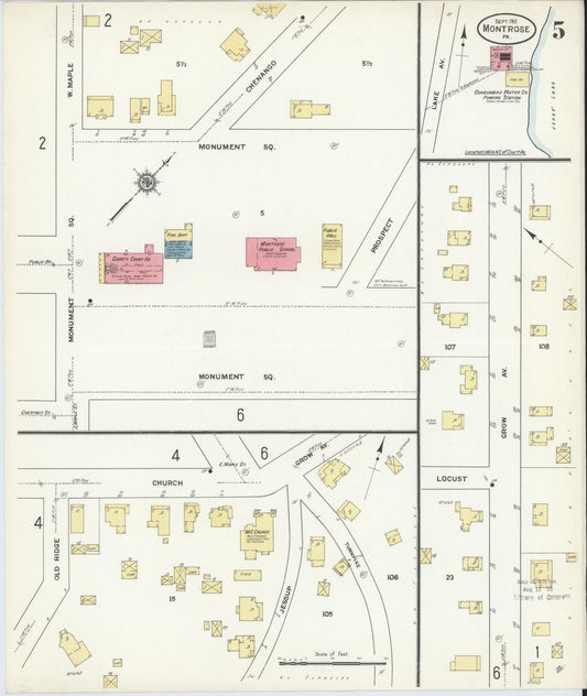 Sanborn Fire Insurance Map from Montrose, Susquehanna County, Pennsylvania (1911), Sheet #0005 - Historic Sanborn Fire Insurance Map Print, vintage old map wall art, antique decor, genealogy gift, Pennsylvania Pennsylvania map