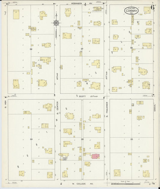 Sanborn Fire Insurance Map from Conway, Faulkner County, Arkansas (1913), Sheet #0006 - Historic Sanborn Fire Insurance Map Print, vintage old map wall art, antique decor, genealogy gift, Arkansas Arkansas map