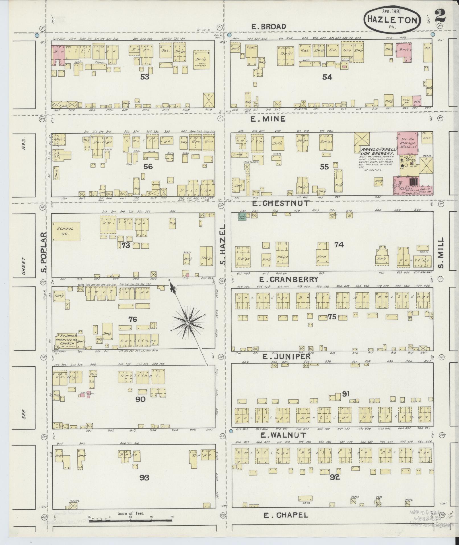 Sanborn Fire Insurance Map from Hazleton, Luzerne County, Pennsylvania (1891), Sheet #0002 - Complete Map Set gallery image, historic Sanborn map, vintage wall art, Pennsylvania Pennsylvania