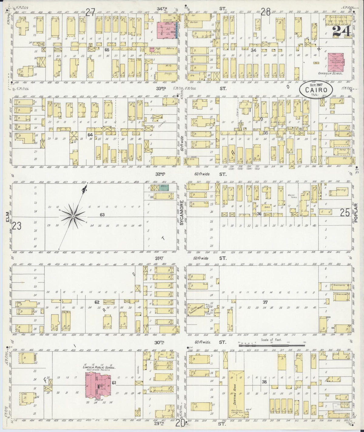 Sanborn Fire Insurance Map from Cairo, Alexander County, Illinois (1907), Sheet #0024 - Historic Sanborn Fire Insurance Map Print, vintage old map wall art, antique decor, genealogy gift, Illinois Illinois map