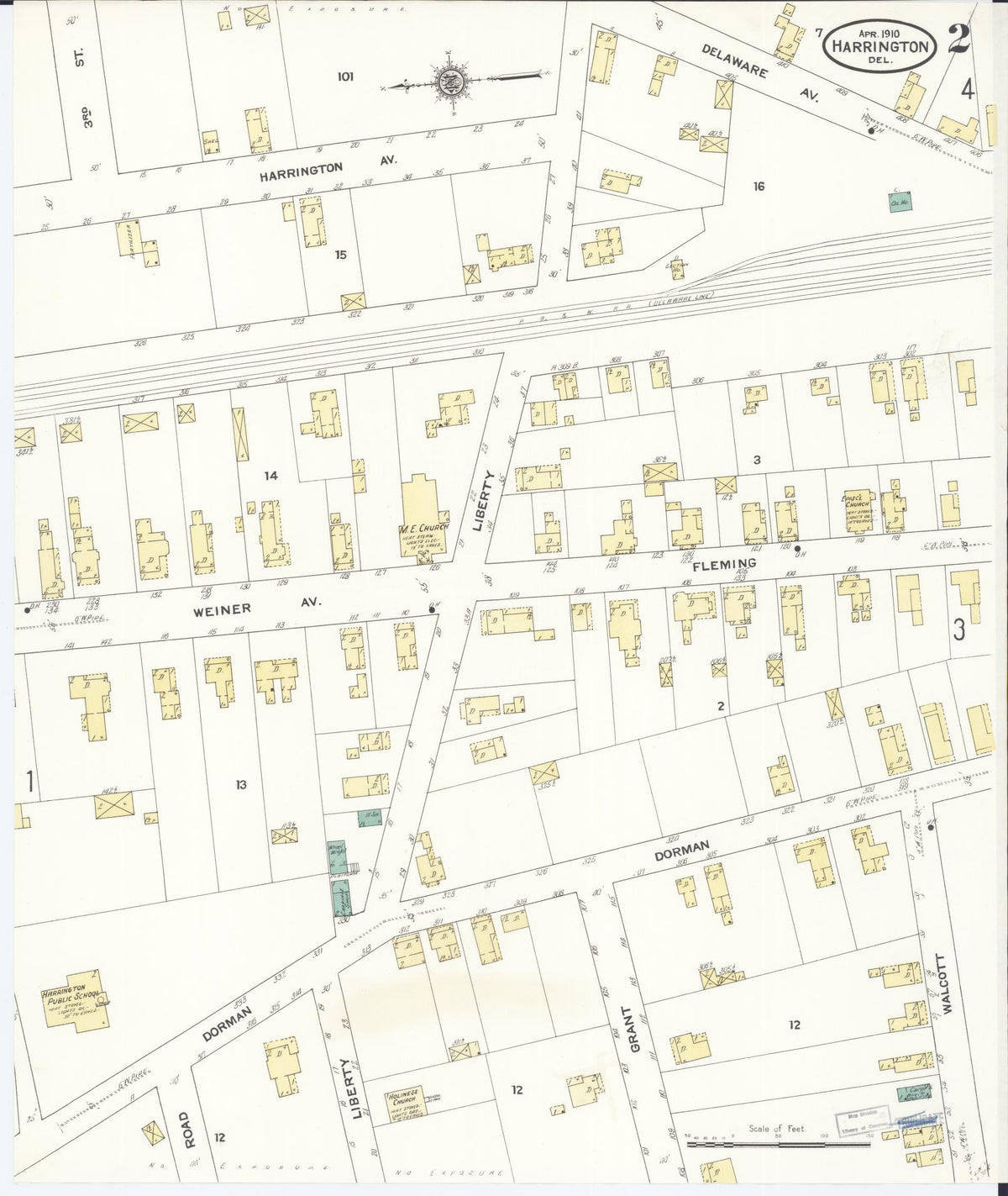 Sanborn Fire Insurance Map from Harrington, Kent County, Delaware (1910), Sheet #0002 - Complete Map Set gallery image, historic Sanborn map, vintage wall art, Delaware Delaware