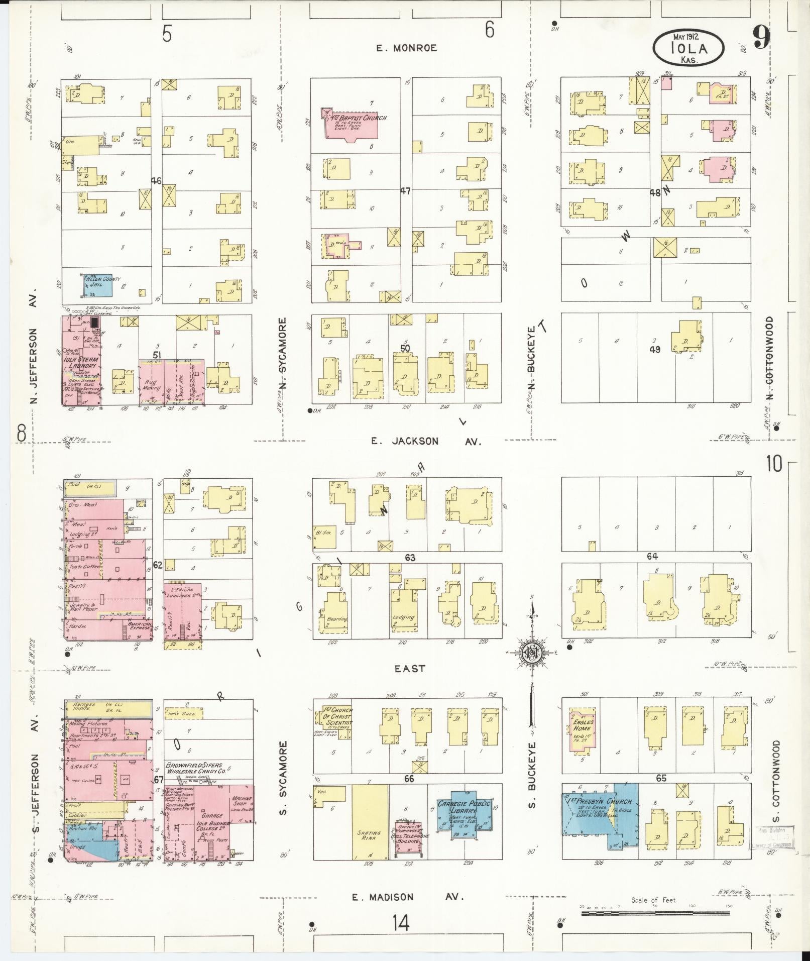 Sanborn Fire Insurance Map from Iola, Allen County, Kansas (1912), Sheet #0009 - Historic Sanborn Fire Insurance Map Print, vintage old map wall art, antique decor, genealogy gift, Kansas Kansas map