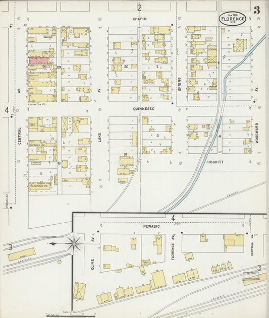 Sanborn Fire Insurance Map from Florence, Florence County, Wisconsin (1898), Sheet #0003 - Historic Sanborn Fire Insurance Map Print, vintage old map wall art, antique decor, genealogy gift, Wisconsin Wisconsin map