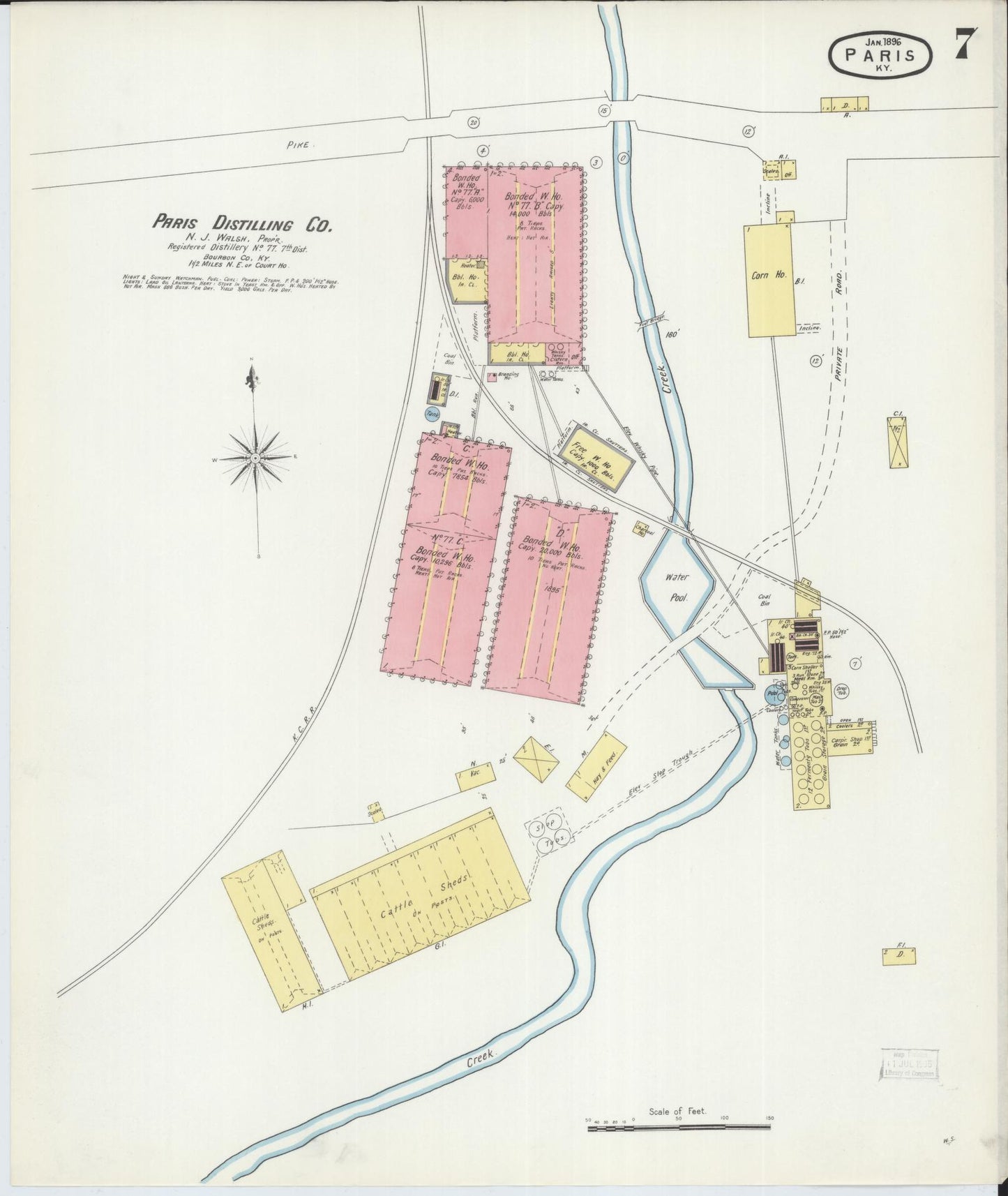 Sanborn Fire Insurance Map from Paris, Bourbon County, Kentucky (1896), Sheet #0007 - Complete Map Set gallery image, historic Sanborn map, vintage wall art, Kentucky Kentucky