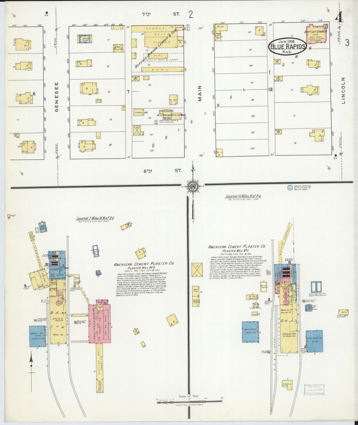 Sanborn Fire Insurance Map from Blue Rapids, Marshall County, Kansas (1918), Sheet #0004 - Historic Sanborn Fire Insurance Map Print, vintage old map wall art, antique decor, genealogy gift, Kansas Kansas map