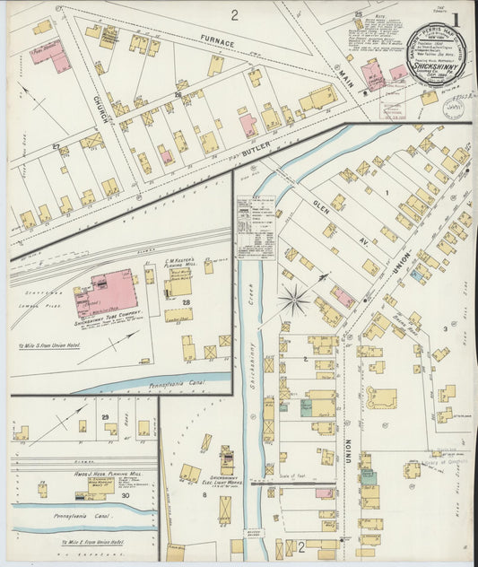 Sanborn Fire Insurance Map from Shickshinny, Luzerne County, Pennsylvania (1896), Sheet #0001 - Historic Sanborn Fire Insurance Map Print, vintage old map wall art, antique decor, genealogy gift, Pennsylvania Pennsylvania map