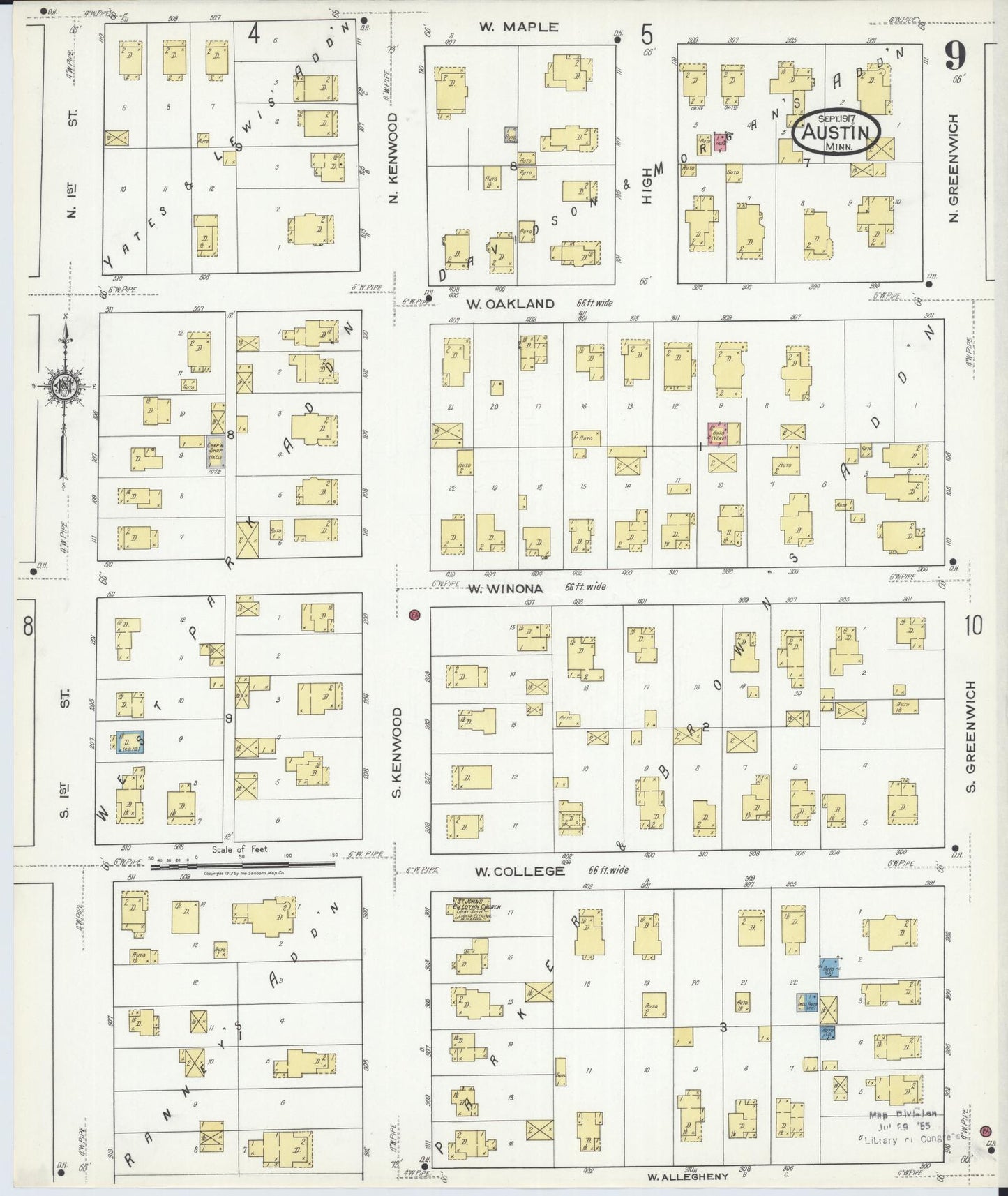Sanborn Fire Insurance Map from Austin, Mower County, Minnesota (1917), Sheet #0009 - Historic Sanborn Fire Insurance Map Print, vintage old map wall art, antique decor, genealogy gift, Minnesota Minnesota map