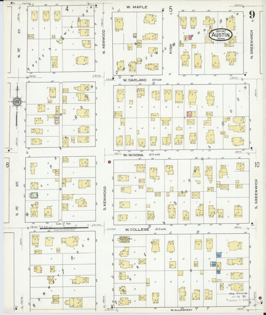 Sanborn Fire Insurance Map from Austin, Mower County, Minnesota (1917), Sheet #0009 - Historic Sanborn Fire Insurance Map Print, vintage old map wall art, antique decor, genealogy gift, Minnesota Minnesota map