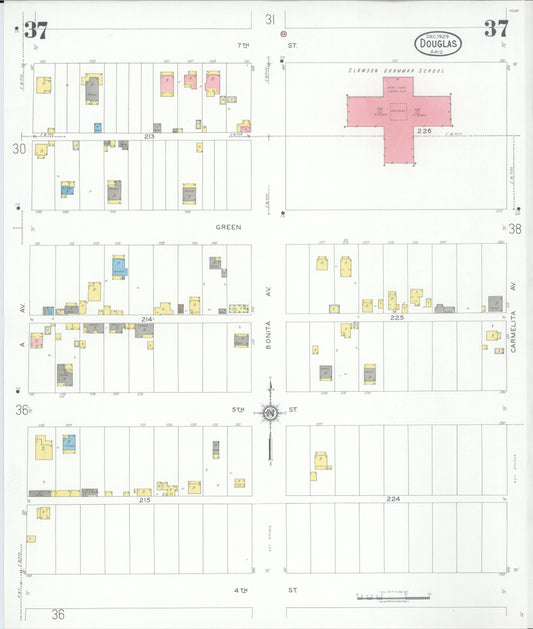Sanborn Fire Insurance Map from Douglas, Cochise County, Arizona (1929), Sheet #0037 - Historic Sanborn Fire Insurance Map Print, vintage old map wall art, antique decor, genealogy gift, Arizona Arizona map