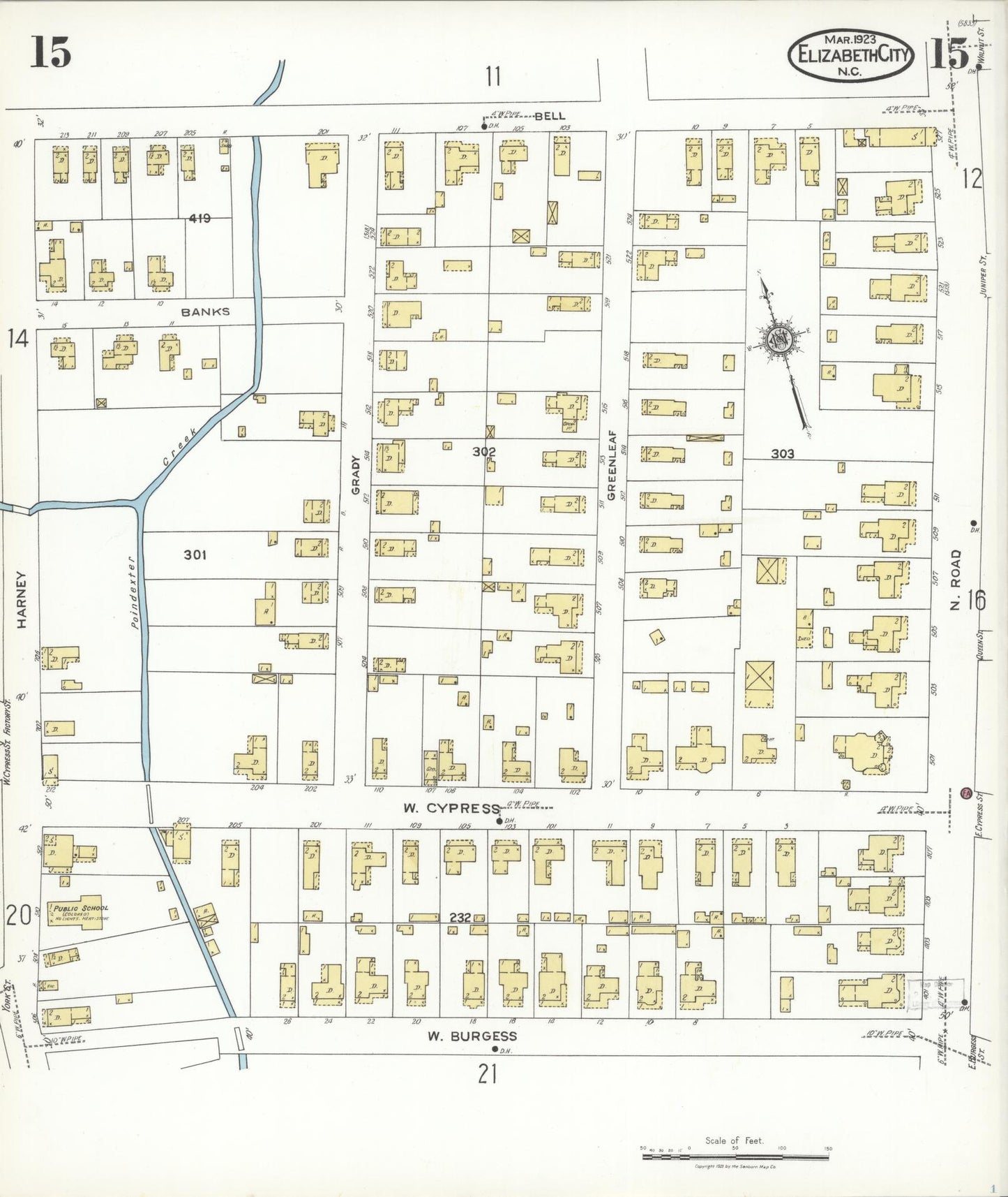 Sanborn Fire Insurance Map from Elizabeth City, Pasquotank County, North Carolina (1923), Sheet #0015 - Complete Map Set gallery image, historic Sanborn map, vintage wall art, North Carolina North Carolina