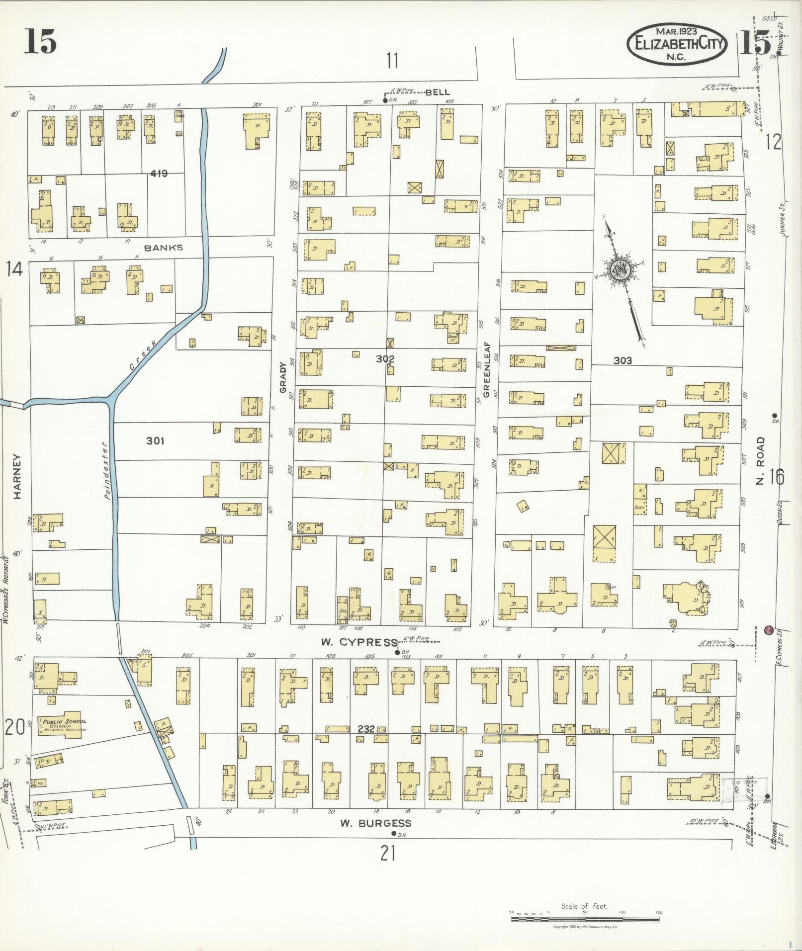 Sanborn Fire Insurance Map from Elizabeth City, Pasquotank County, North Carolina (1923), Sheet #0015 - Complete Map Set gallery image, historic Sanborn map, vintage wall art, North Carolina North Carolina