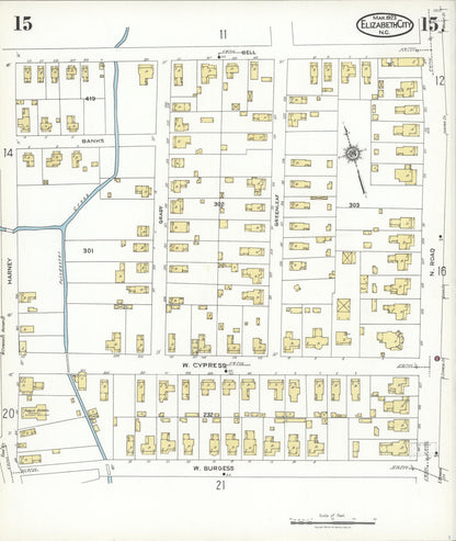 Sanborn Fire Insurance Map from Elizabeth City, Pasquotank County, North Carolina (1923), Sheet #0015 - Complete Map Set gallery image, historic Sanborn map, vintage wall art, North Carolina North Carolina