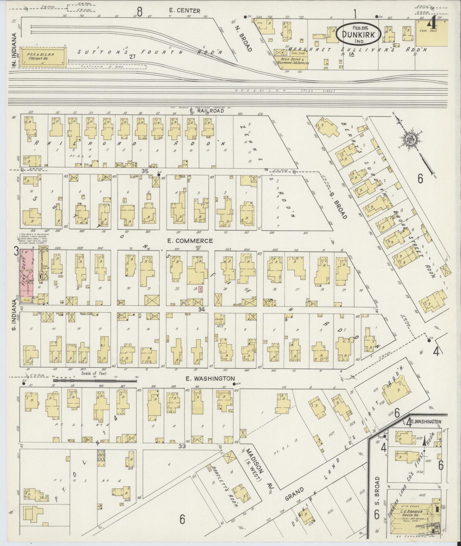 Sanborn Fire Insurance Map from Dunkirk, Jay And Blackford Counties, Indiana (1915), Sheet #0004 - Historic Sanborn Fire Insurance Map Print, vintage old map wall art, antique decor, genealogy gift, Indiana Indiana map