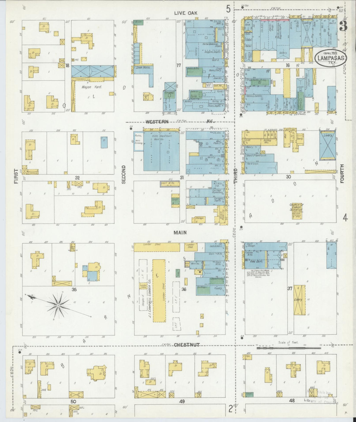 Sanborn Fire Insurance Map from Lampasas, Lampasas County, Texas (1902), Sheet #0003 - Complete Map Set gallery image, historic Sanborn map, vintage wall art, Texas Texas