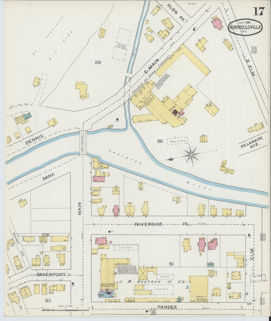 Sanborn Fire Insurance Map from Hornell, Steuben County, New York (1893), Sheet #0017 - Historic Sanborn Fire Insurance Map Print, vintage old map wall art, antique decor, genealogy gift, New York New York map