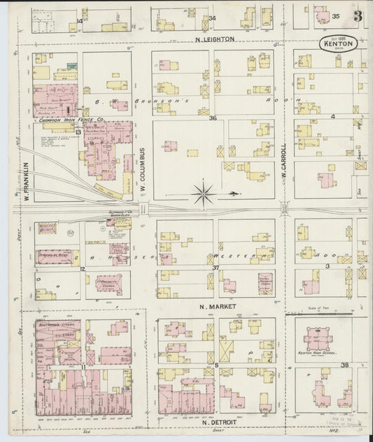 Sanborn Fire Insurance Map from Kenton, Hardin County, Ohio (1888), Sheet #0003 - Historic Sanborn Fire Insurance Map Print, vintage old map wall art, antique decor, genealogy gift, Ohio Ohio map