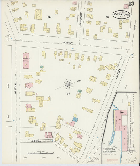 Sanborn Fire Insurance Map from Watertown, Jefferson County, New York (1890), Sheet #0013 - Historic Sanborn Fire Insurance Map Print, vintage old map wall art, antique decor, genealogy gift, New York New York map