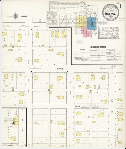 Sanborn Fire Insurance Map from Moline, Elk County, Kansas (1915), Sheet #0001 - Complete Map Set gallery image, historic Sanborn map, vintage wall art, Kansas Kansas