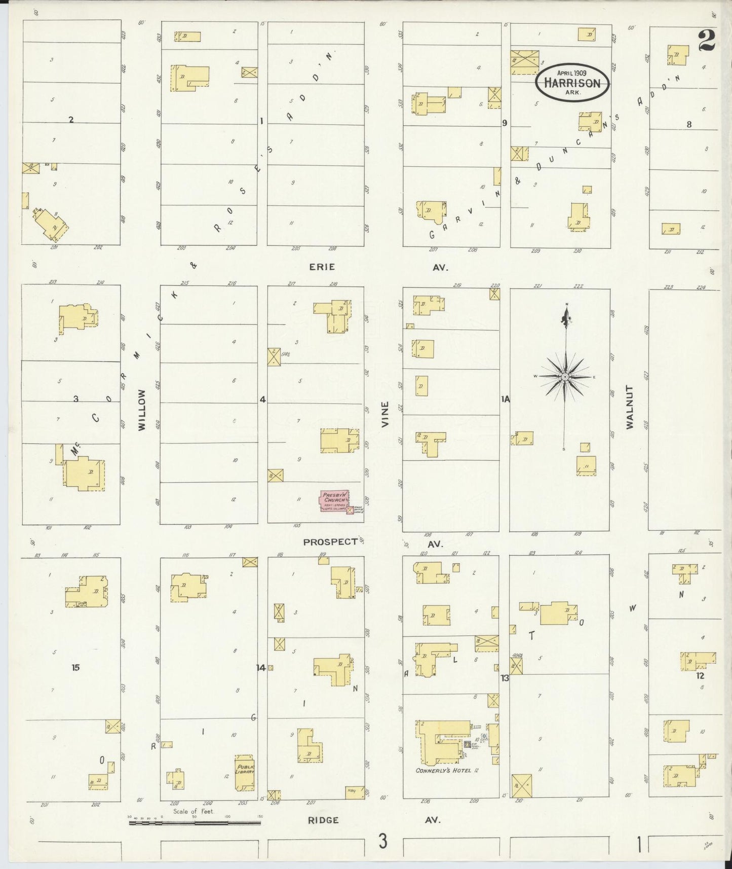 Sanborn Fire Insurance Map from Harrison, Boone County, Arkansas (1909), Sheet #0002 - Complete Map Set gallery image, historic Sanborn map, vintage wall art, Arkansas Arkansas