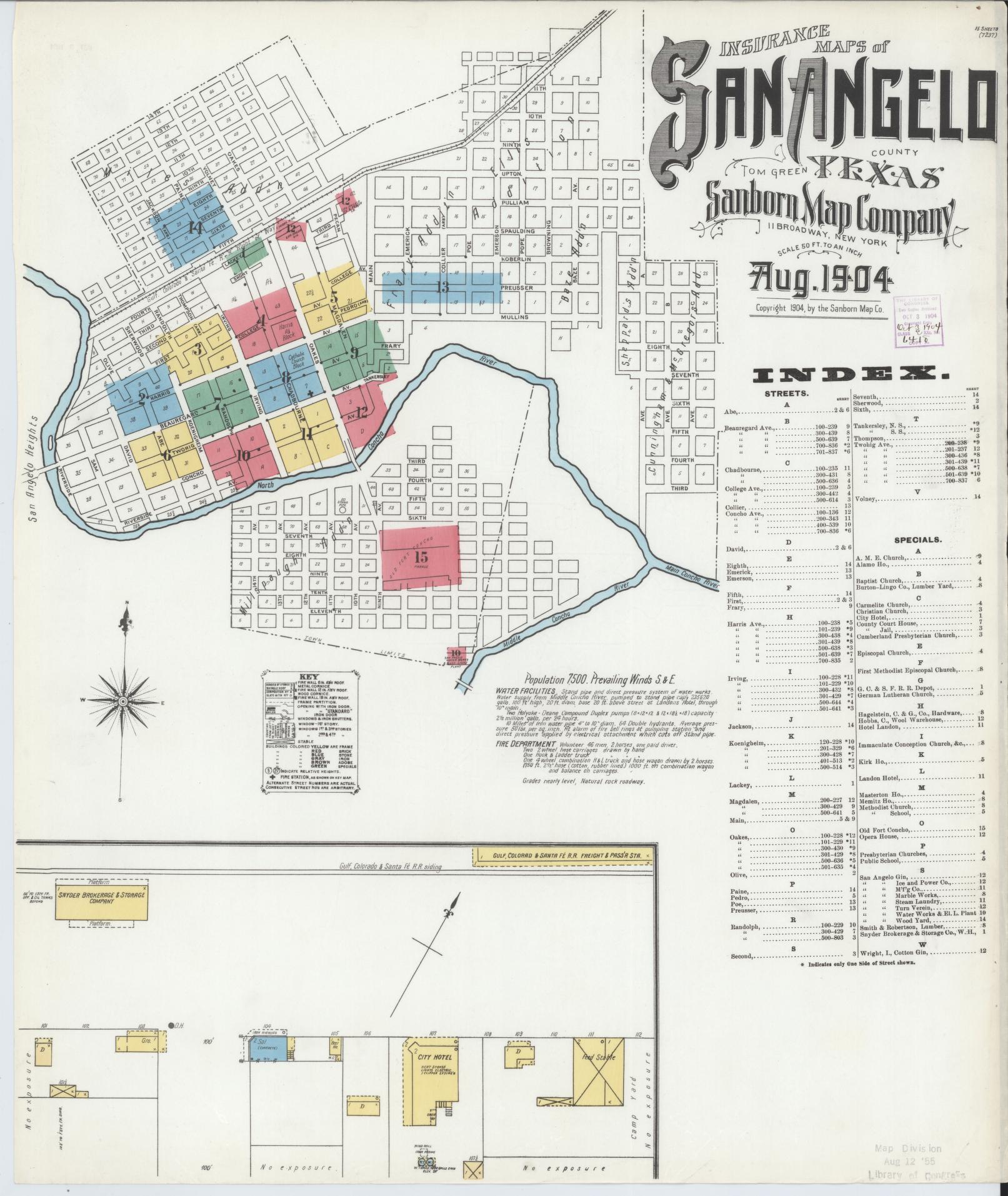 Sanborn Fire Insurance Map from San Angelo, Tom Green County, Texas (1904), Sheet #0001 - Historic Sanborn Fire Insurance Map Print, vintage old map wall art, antique decor, genealogy gift, Texas Texas map