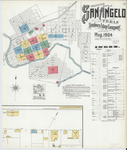 Sanborn Fire Insurance Map from San Angelo, Tom Green County, Texas (1904), Sheet #0001 - Historic Sanborn Fire Insurance Map Print, vintage old map wall art, antique decor, genealogy gift, Texas Texas map