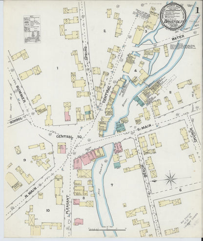 Sanborn Fire Insurance Map from Bristol, Grafton County, New Hampshire (1892), Sheet #0001 - Complete Map Set gallery image, historic Sanborn map, vintage wall art, New Hampshire New Hampshire