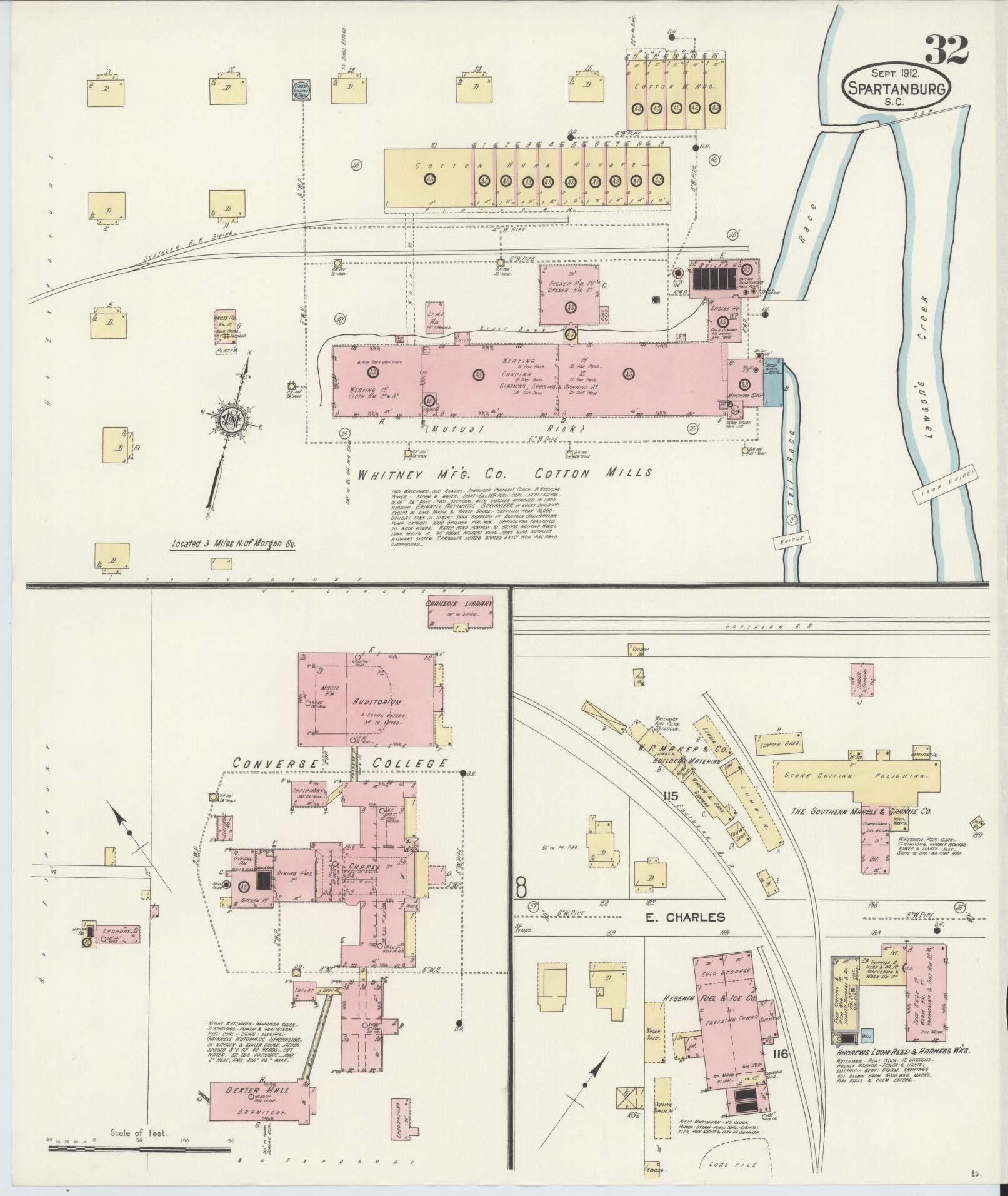 Sanborn Fire Insurance Map from Spartanburg, Spartanburg County, South Carolina (1912), Sheet #0032 - Complete Map Set gallery image, historic Sanborn map, vintage wall art, South Carolina South Carolina