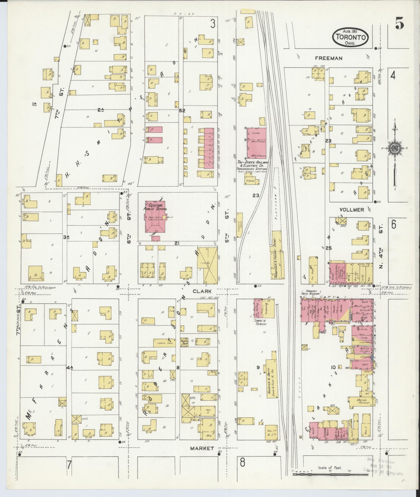 Sanborn Fire Insurance Map from Toronto, Jefferson County, Ohio (1911), Sheet #0005 - Complete Map Set gallery image, historic Sanborn map, vintage wall art, Ohio Ohio