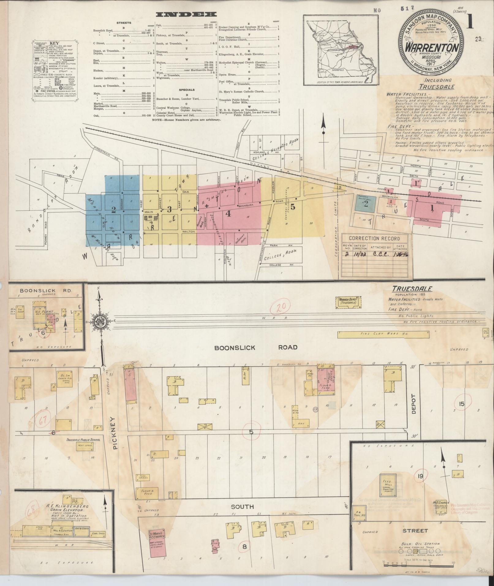 Sanborn Fire Insurance Map from Warrenton, Warren County, Missouri (1932), Sheet #0001 - Complete Map Set gallery image, historic Sanborn map, vintage wall art, Missouri Missouri
