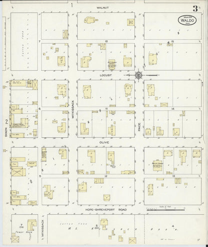 Sanborn Fire Insurance Map from Waldo, Columbia County, Arkansas (1914), Sheet #0003 - Complete Map Set gallery image, historic Sanborn map, vintage wall art, Arkansas Arkansas