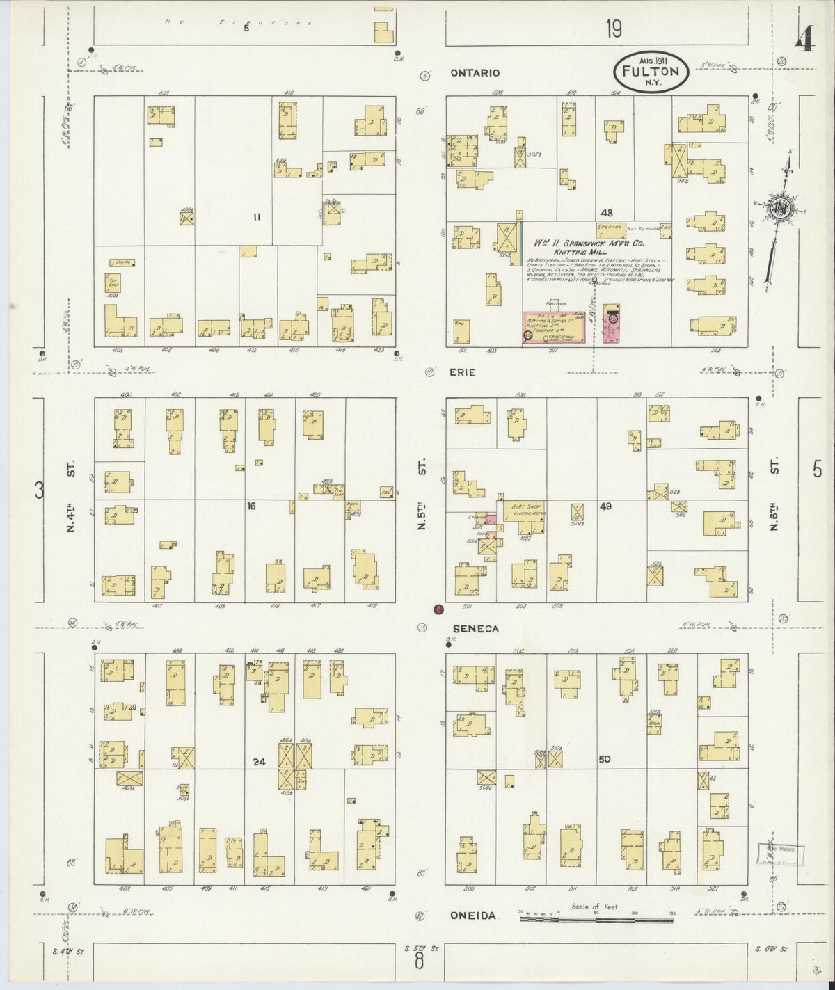 Sanborn Fire Insurance Map from Fulton, Oswego County, New York (1911), Sheet #0004 - Complete Map Set gallery image, historic Sanborn map, vintage wall art, New York New York