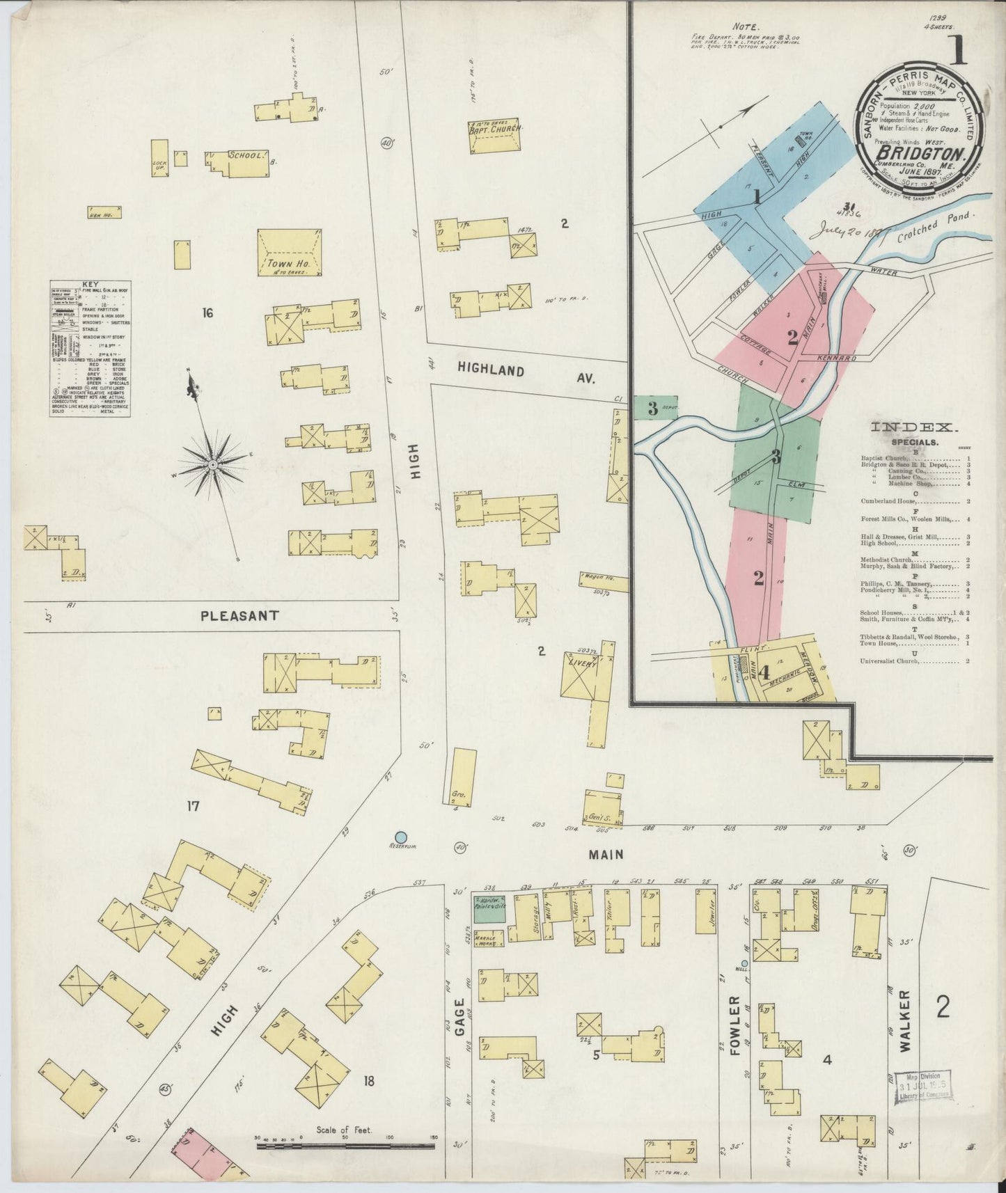 Sanborn Fire Insurance Map from Bridgton, Cumberland County, Maine. (1897) – Historic Sanborn Fire Insurance Map Print