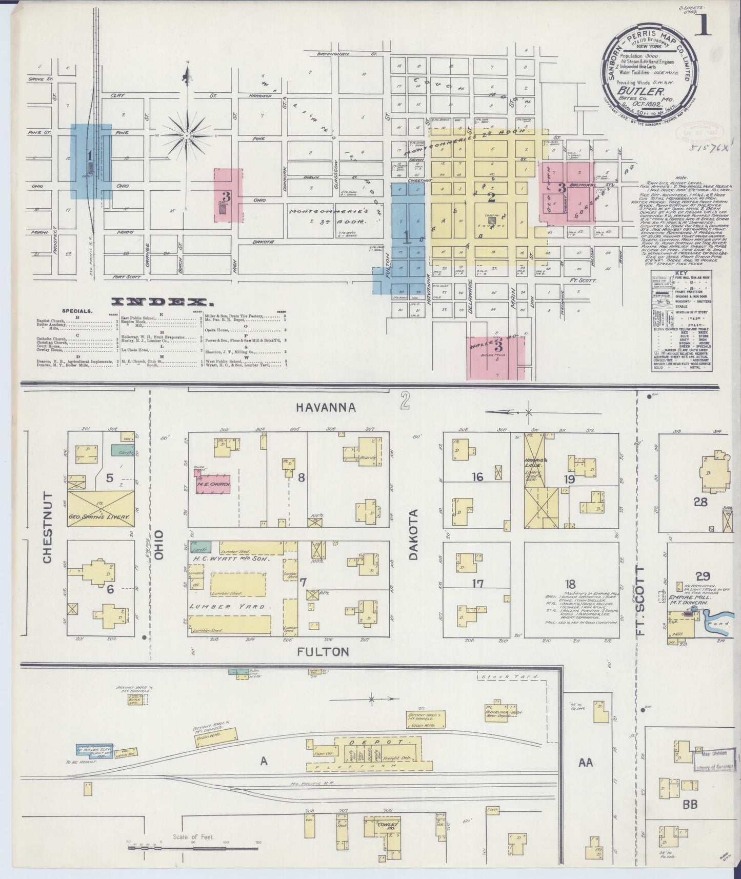 Sanborn Fire Insurance Map from Butler, Bates County, Missouri (1892), Sheet #0001 - Historic Sanborn Fire Insurance Map Print, vintage old map wall art, antique decor, genealogy gift, Missouri Missouri map