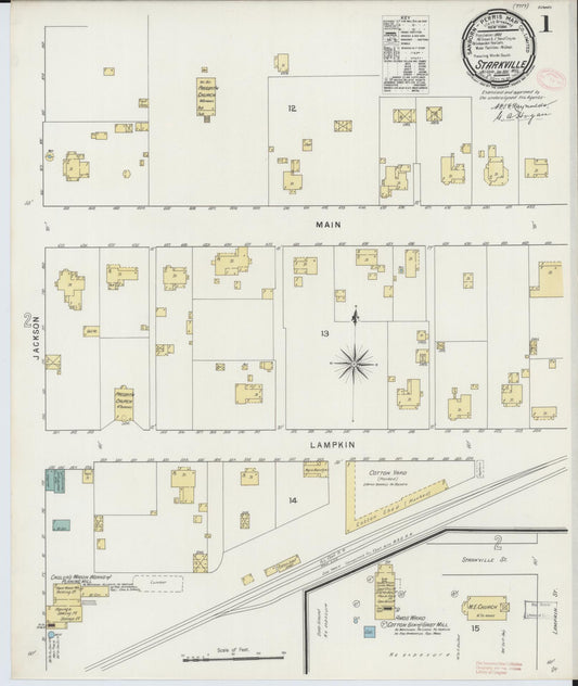 Sanborn Fire Insurance Map from Starkville, Oktibbeha County, Mississippi (1895), Sheet #0001 - Historic Sanborn Fire Insurance Map Print, vintage old map wall art, antique decor, genealogy gift, Mississippi Mississippi map