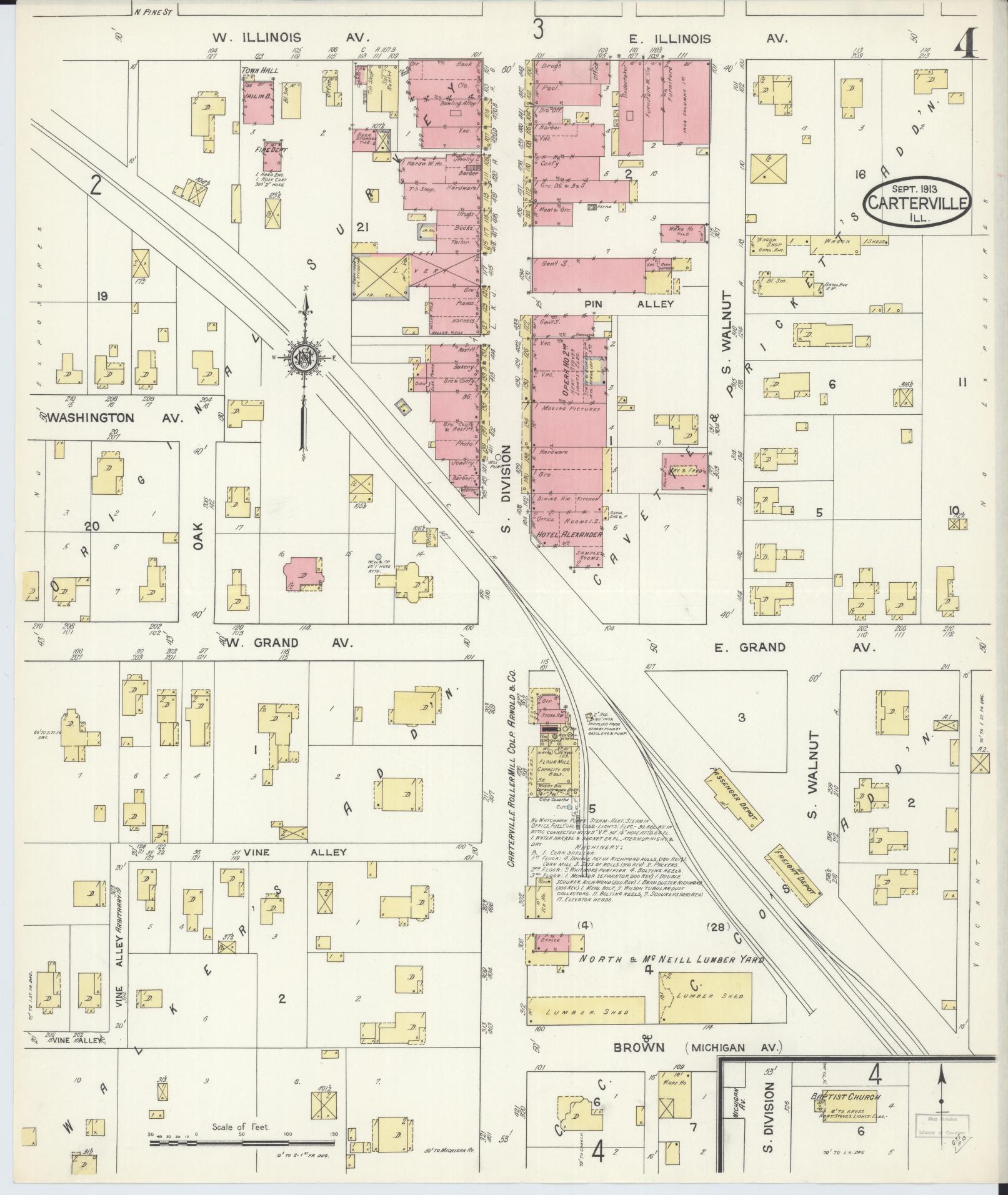 Sanborn Fire Insurance Map from Carterville, Williamson County, Illinois (1913), Sheet #0004 - Complete Map Set gallery image, historic Sanborn map, vintage wall art, Illinois Illinois