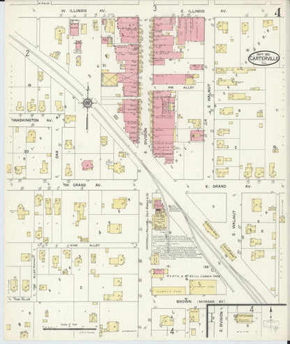 Sanborn Fire Insurance Map from Carterville, Williamson County, Illinois (1913), Sheet #0004 - Complete Map Set gallery image, historic Sanborn map, vintage wall art, Illinois Illinois