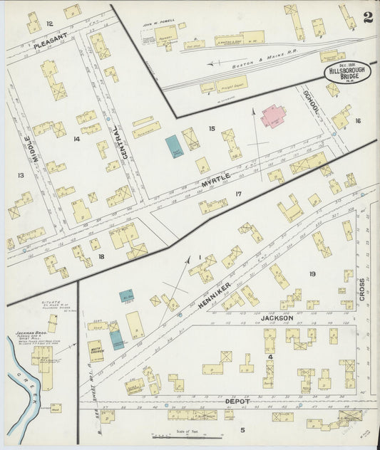 Sanborn Fire Insurance Map from Hillsborough Bridge, Hillsborough County, New Hampshire (1891), Sheet #0002 - Historic Sanborn Fire Insurance Map Print, vintage old map wall art, antique decor, genealogy gift, New Hampshire New Hampshire map