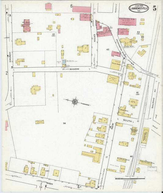 Sanborn Fire Insurance Map from Lawrenceville, Brunswick County, Virginia (1920), Sheet #0005 - Historic Sanborn Fire Insurance Map Print, vintage old map wall art, antique decor, genealogy gift, Virginia Virginia map