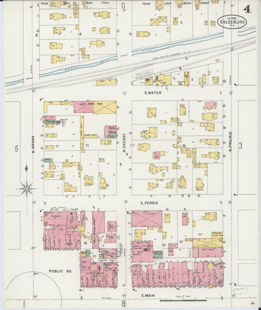 Sanborn Fire Insurance Map from Galesburg, Knox County, Illinois (1898), Sheet #0004 - Historic Sanborn Fire Insurance Map Print, vintage old map wall art, antique decor, genealogy gift, Illinois Illinois map
