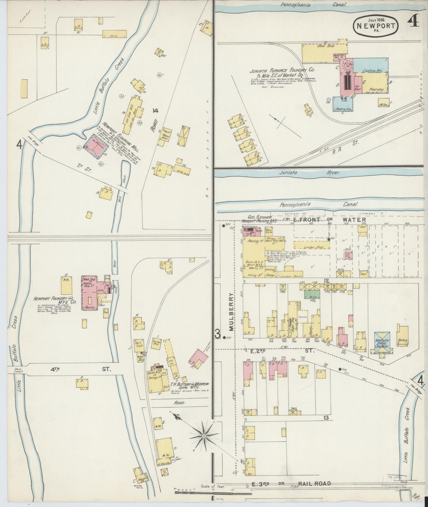Sanborn Fire Insurance Map from Newport, Perry County, Pennsylvania (1896), Sheet #0004 - Complete Map Set gallery image, historic Sanborn map, vintage wall art, Pennsylvania Pennsylvania