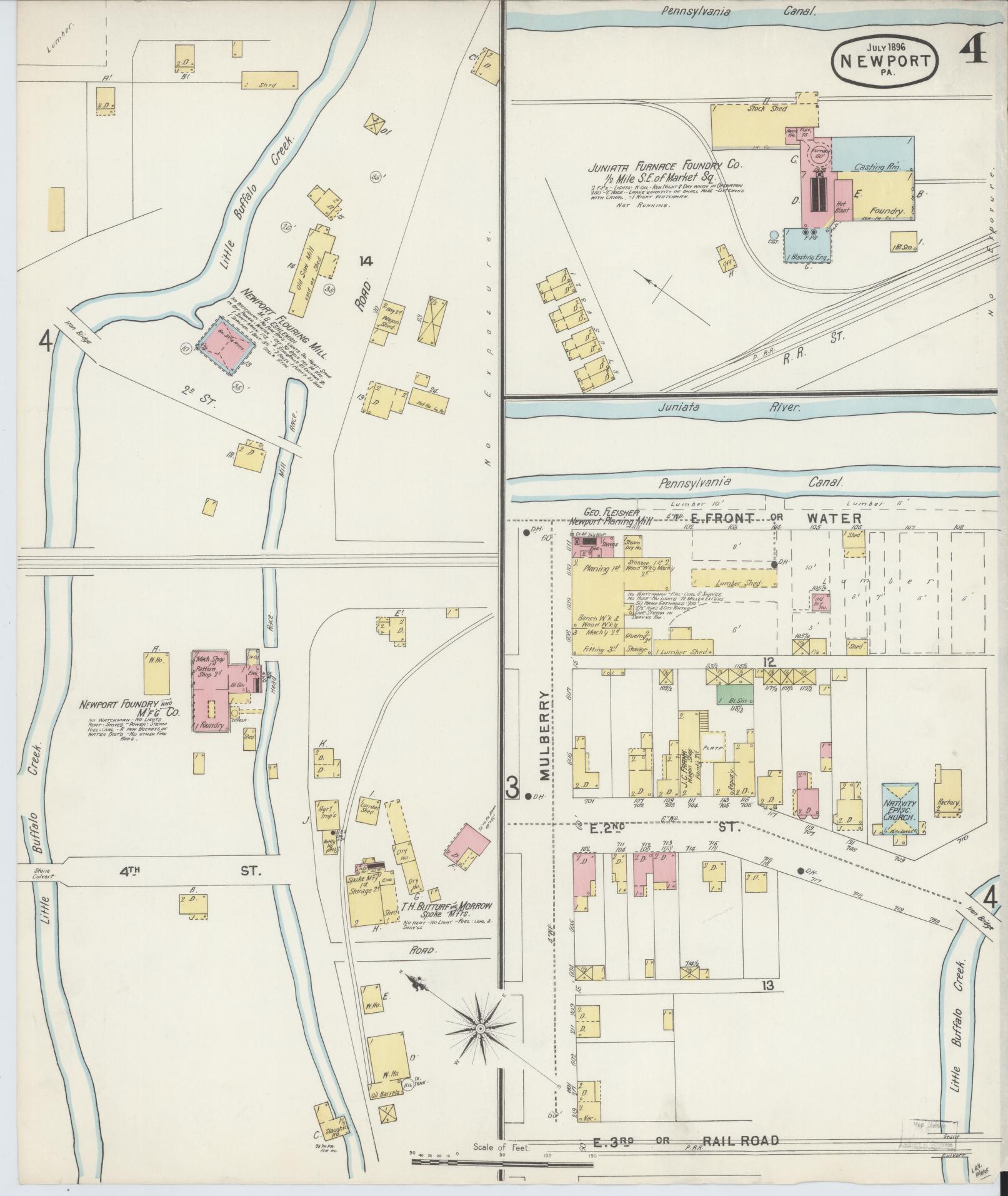 Sanborn Fire Insurance Map from Newport, Perry County, Pennsylvania (1896), Sheet #0004 - Complete Map Set gallery image, historic Sanborn map, vintage wall art, Pennsylvania Pennsylvania